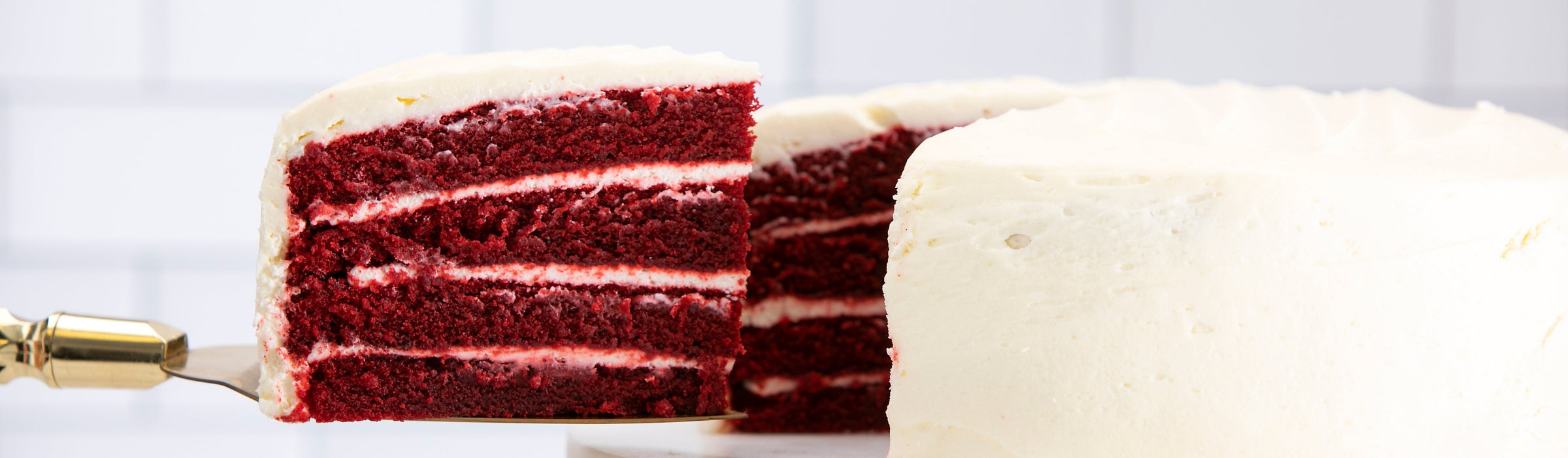 A Caroline's Cakes red velvet cake with cream cheese icing